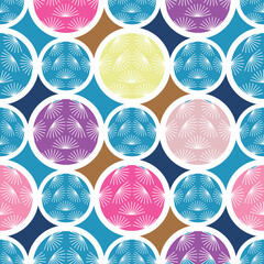 Beautiful japanese seamless pattern with clouds, waves, Daruma,  plum, fan, sakura flower Vector template kimono asian texture. For printing on packaging, textiles, paper,fabric, manufacturing, wallpa