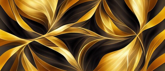 Fibers gold and black abstract background. Fractal wallpaper. 