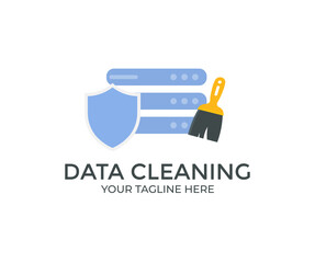 Data Cleaning, Filled Data Cleaning logo design. Software, service concept for banner, data and analytics, removing sign, website design or landing web page vector design and illustration.



