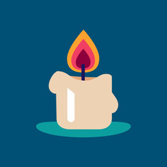 Glowing candle on blue background