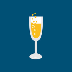 Glass of champagne on blue background