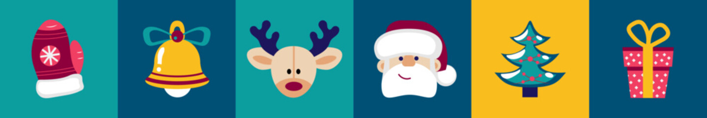 Festive collection on color background. Christmas and New Year celebration