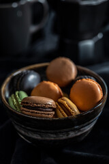 Colorful sweet macaron dessert.