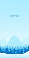 Beautiful winter banner with snowy mountains and forest