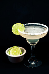 Daisy on black background. Copy space