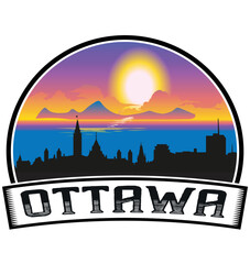 Ottawa Canada Skyline Sunset Travel Souvenir Sticker Logo Badge Stamp Emblem Coat of Arms Vector Illustration EPS
