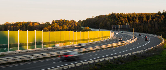 Moving traffic on the Autobahn in the evening