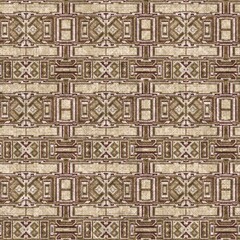 Sepia brown geometric canvas effect seamless texture. Material geo organic pattern. Worn vintage decorative design. 