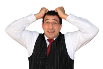 Gesture series: manager shows exasperation and pulls his hair ou
