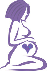 Pregnant women in third trimester of pregnancy. Illustration for websites, magazines and brochures. Web. Beautiful pregnant woman, line drawing. Pregnant woman symbol, stylized vector sketch.