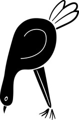 Cute funny bird leaning over and looking for a grain. A farm animal. Black doodle style illustration.  Vector illustration