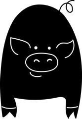 Cute funny pig in black in the style of a doodle. Farm animal. Vector illustration
