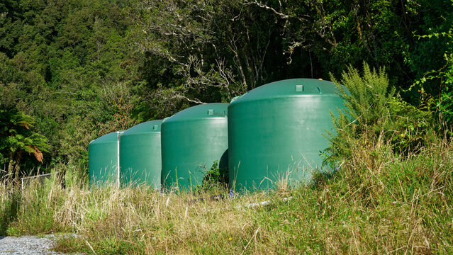 Water storage tanks, Aotearoa / New Zealand.