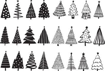Christmas Tree Vector Bundle SVG 24 Original Trees Black and White