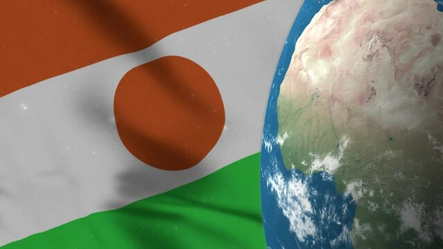 Niger Flag and Niger Map on Earth Globe