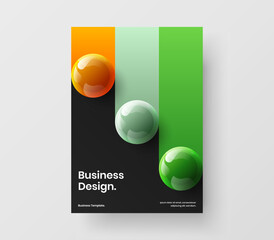 Fresh 3D spheres brochure concept. Multicolored journal cover A4 design vector illustration.