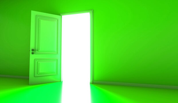 Open the door. Symbol of new career, opportunities, business ventures and initiative. 3d rendering.