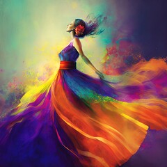 Fototapeta na wymiar Girl with colorful long dress