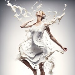 woman in a milk dress splash