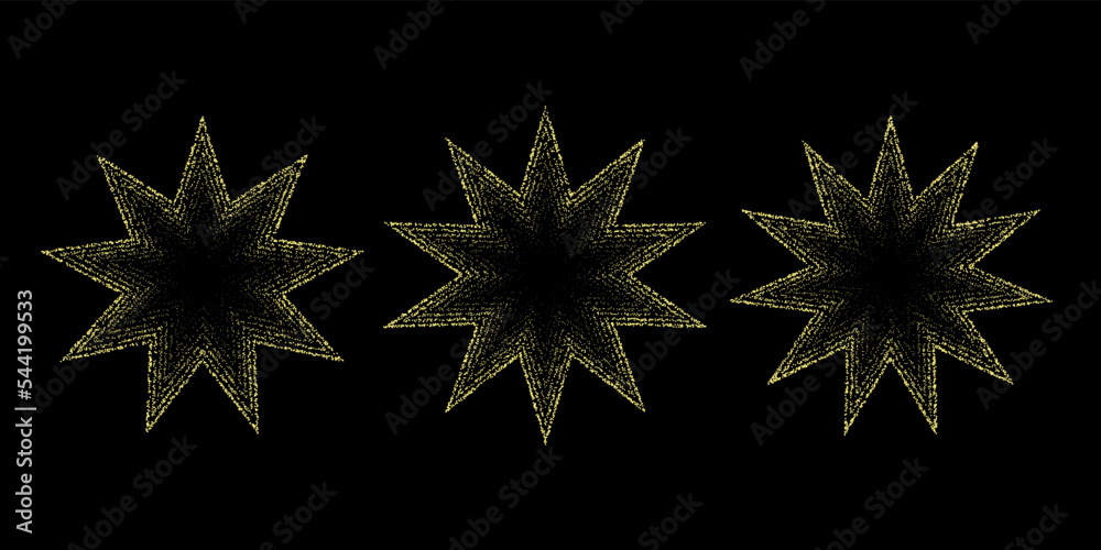 Aufkleber Dotted grain stars set. Shiny stippled shapes collection. Various noise textured asterisks. Different dot work stellar forms. Vector stochastic. 