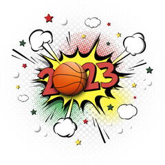 Happy New Year 2023 and basketball ball