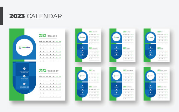 Wall Calendar 2023, 2023 wall calendar design template, minimalist, clean, and elegant design Calendar for 2023, 2023 wall calendar template design, 12 monthly pages for 2023