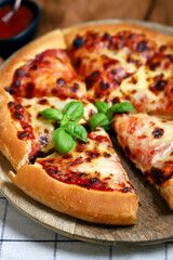 Fresh hot margarita pizza.