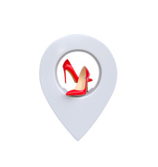Location shoe store, GPS location symbol. 3D illustration