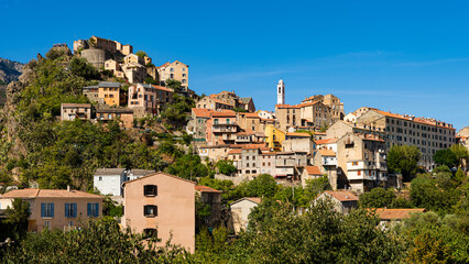 Fototapeta na wymiar Corte, a beautiful city in the mountains on the island of Corsica, France