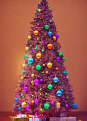 Festive christmas tree with decorations