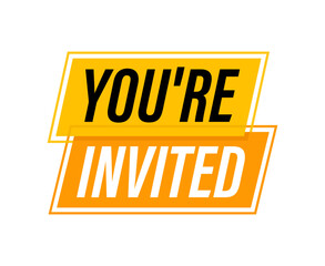 Megaphone banner, business concept with text You re invited. Vector illustration