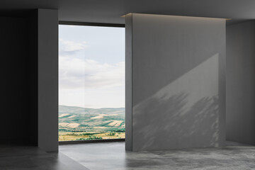 Fototapeta premium 3d rendering, 3d illustration - Empty room with Gray Color background wall, concrete floor. Suitable for interior rooms furniture template.