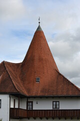 An old house with a special pointed roof