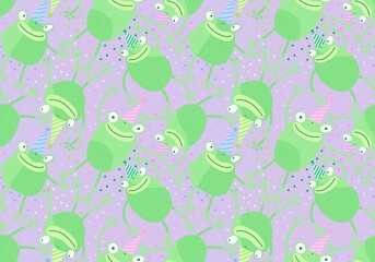 Cartoon festive animals seamless Christmas frogs pattern for wrapping paper and fabrics and linens and kids