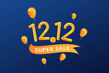 12.12 super sale banner yellow balloons