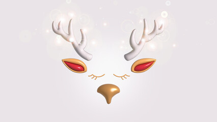 Deer antlers and a golden nose on a grey background, Christmas and New Year, 3D-Illustration