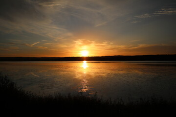 sunset on the Shirarutoroko lake in Kushiro, Hokkaido, Japan