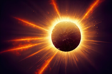 planète soleil orange qui explose avec des rayons de feu