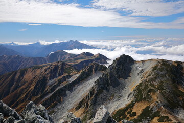 beautiful mountain ridge and sea clouds in Tateyama mountain, Toyama, Japan