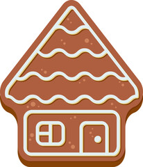 Christmas gingerbread cookie in the shape of house. Isolated vector illustration in flat cartoon style.