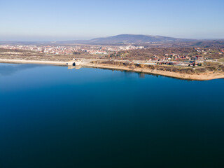 Fototapeta premium Aerial view of Ogosta Reservoir, Bulgaria