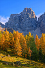 View of Monte Pelmo in autumn, Dolomites mountains, Italy, Europe