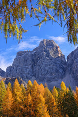 View of Monte Pelmo in autumn, Dolomites mountains, Italy, Europe