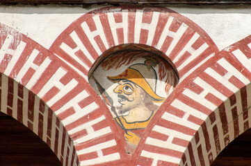 Decorative touch between arches in central courtyard of the Monastery of Saint John of Rila, also...