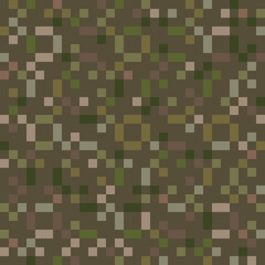 Camouflage pattern. Vector seamless camo texture. Abstract military background with green, khaki, brown squares. Modern pixel background. Repeat design for fabric, textile, hunting, soldier uniform