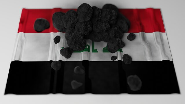 Coal on top of the flag of Iraq (3D render)