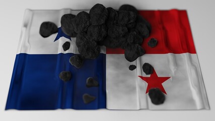 Coal on top of the flag of Panama (3D render)