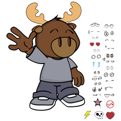 moose kid character cartoon expressions set in vector format