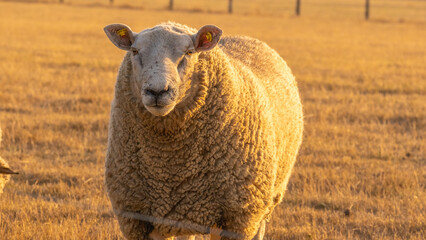 Sheep woolen breeds. sheep farm. white Sheep portrait. Farm animals. White lamb in paddock.Breeding...