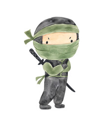 Watercolor ninja illustration for kids © Olga Listopad